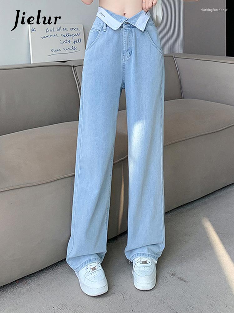 

Women' Jeans Cuff Straight Women' Casual Office Lady High Waist Loose Slim Wide Leg Pants Fashion Female Streetwear Outfits, Light blue