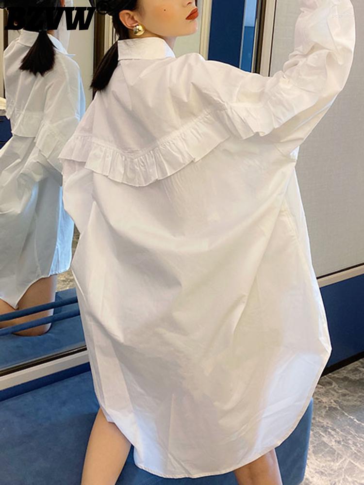 

Casual Dresses BZVW Ruffles Spliced Designer Loose Blouse Dress For Women Vintage Temperament White Shirt Female 2023 Trend 25X0741