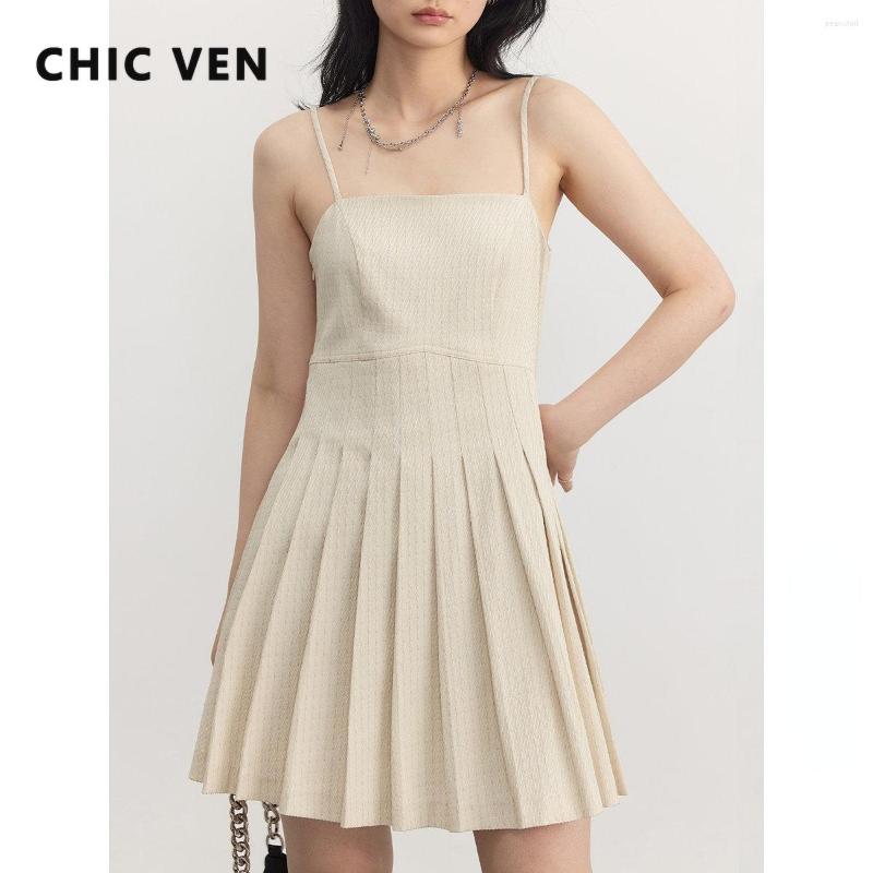

Casual Dresses CHIC VEN Women' Solid High Waist Twill Jacquard A-Line Pleated Drop Dress Office Lady Clothing Spring Summer 2023, Apricot
