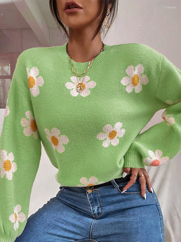 

Women' Sweaters Elegant Floral Knitted Sweater Women Pullovers Winter Casual Tops Ladies Loose Long Sleeve Outwear Sueter Mujer, Pink