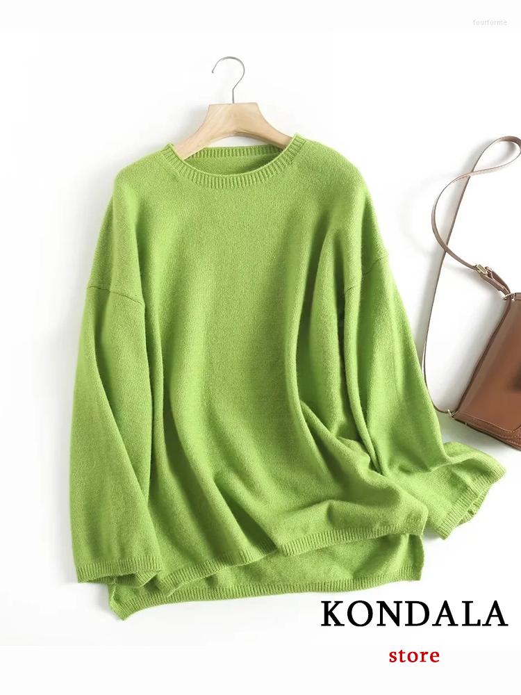 

Women' Sweaters KONDALA Casual Green Woolen Women Long Sleeve O Neck Loose Warm Pullovers Female Fashion 2023 Autumn Winter
