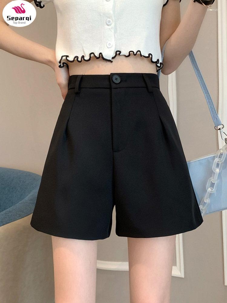 

Women's Shorts SEPARQI Office Lady High Waist Women Wide Leg Short Pants Korean Fashion Summer Black Elegant Woman Clothes 2023