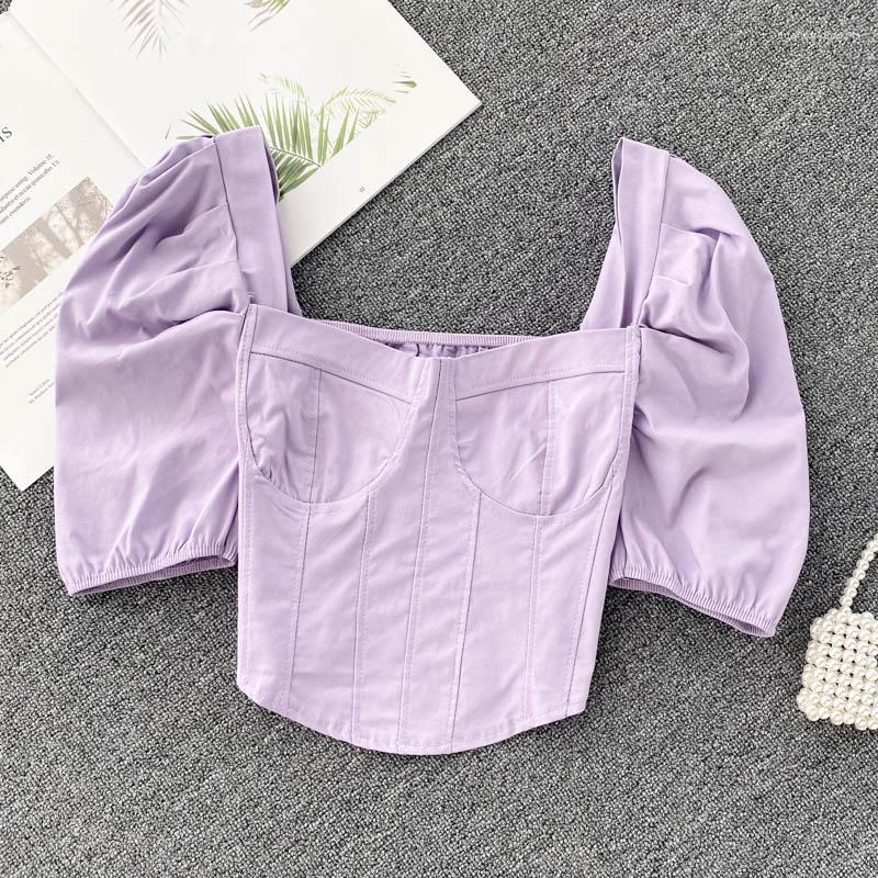 

Women's T Shirts 2023 Summer Women Gentle French Short Sleeves Square Neck Top Design Sense Ripe-Young Shirt, Green