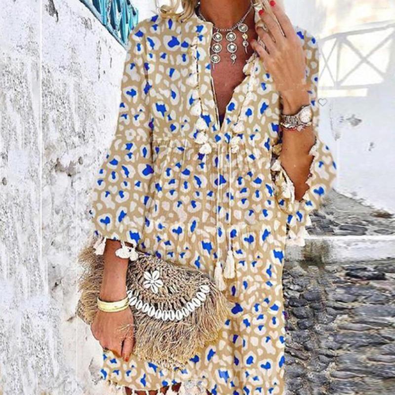 

Casual Dresses Women Elegant Party Loose Printed Pattern Summer Suit Set For Long Dress Vestidos, Khaki