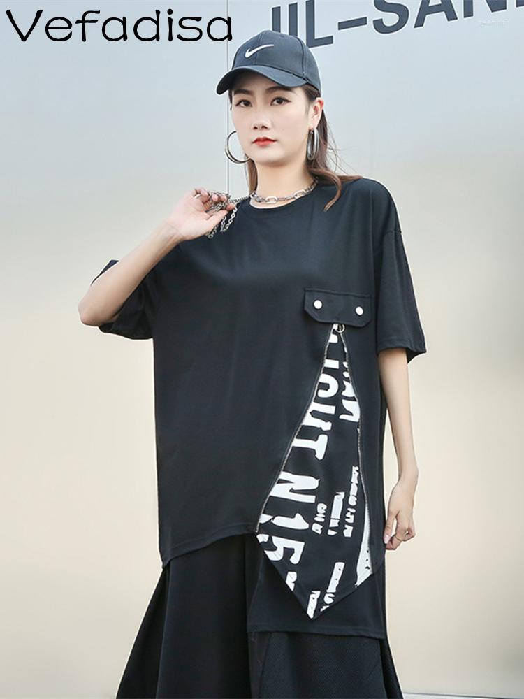 

Women's T Shirts Vefadisa 2023 Summer Fashiona Women Irregular Letter Printing Loose Short-sleeved T-shirt Street Trendy Girl White ZY202, Black