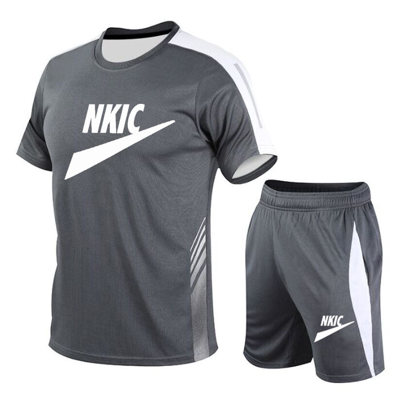 

Summer Quick Drying Dark grey T-shirt Shorts Set Men's Sports Set Brand Printed Casual Fashion Short Sleeve T-shirt Set Men's Clothing, Red 2