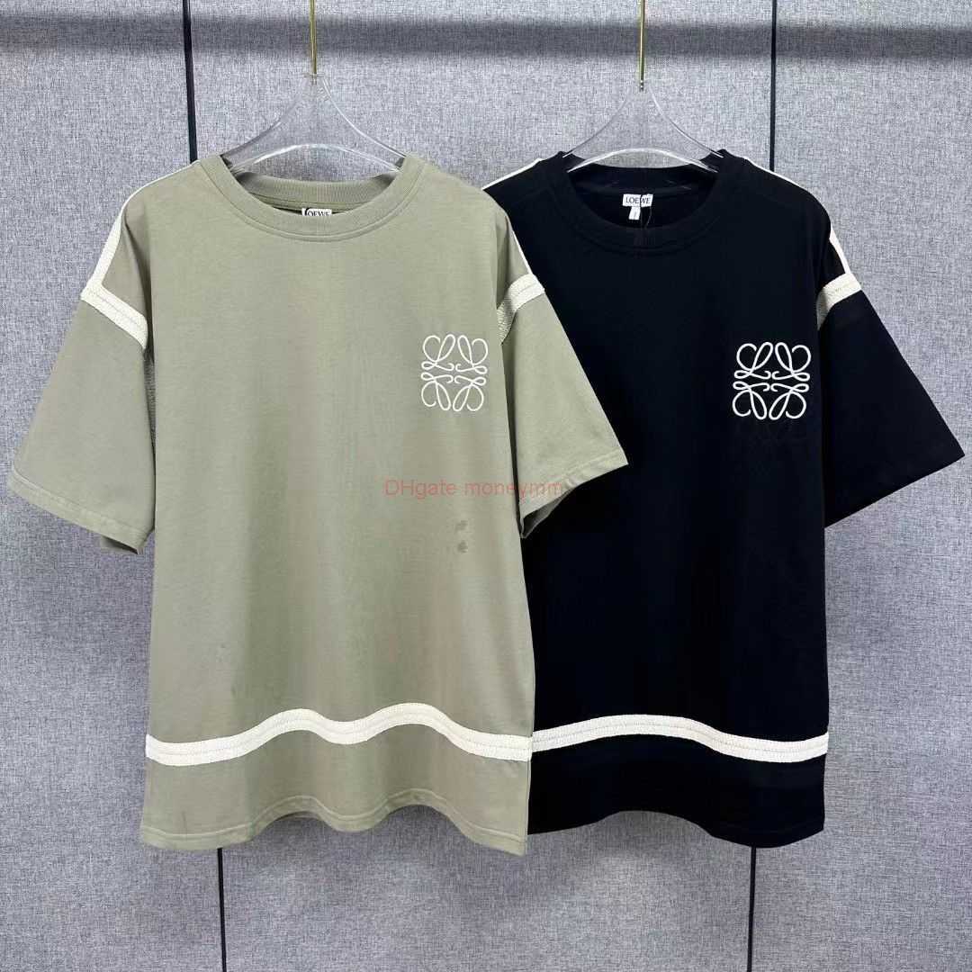 

Designer Fashion Clothing Tees Tshirts Loewe Focus 1 1 2023 Springsummer New Contrast Ribbon Spliced Short Sleeve Tshirt Versatile Unisex Fashion Luxury Casual Str, Black