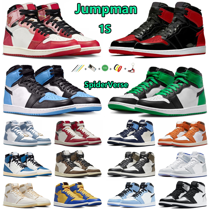 

Jumpman 1 SpiderVerse 1s x Spiderman mens basketball shoes Bred Patent StarFish UNC Toe Lucky Green Lost Found Dark Mocha Taxi men women trainers sports sneakers 36-47, Color#1