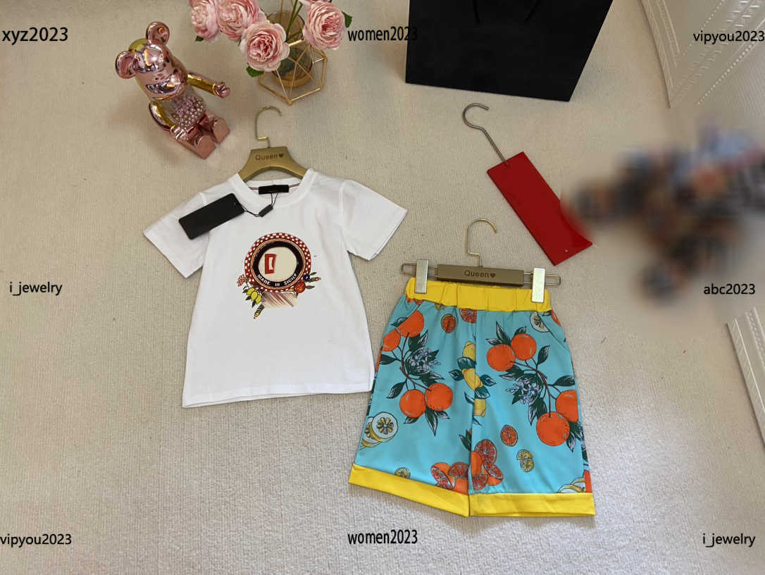 

Tracksuits designer kids tees Sets Baby summer suit size -150 2pcs Letter printing T-shirt and fruit tree printed shorts June06, #1