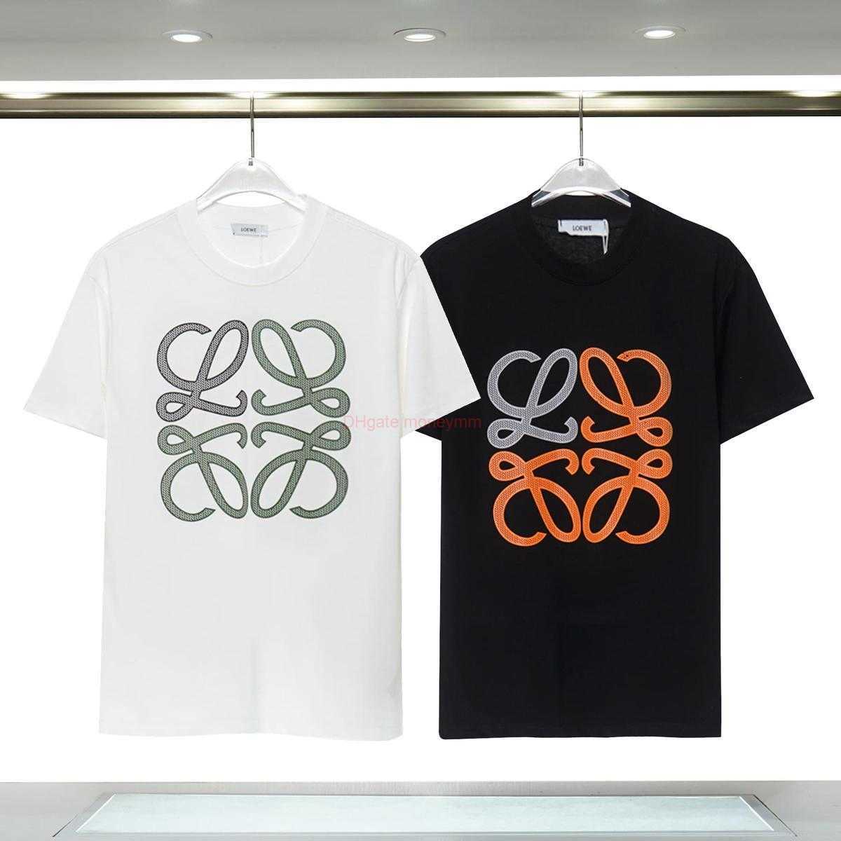 

Designer Fashion Clothing Tees Tshirts 2023 Spring New Loewe Loewey Tshirt Shortsleeved Mens and Womens Cotton Chest Large Riddle Loose Top Luxury Casual Streetwea, White