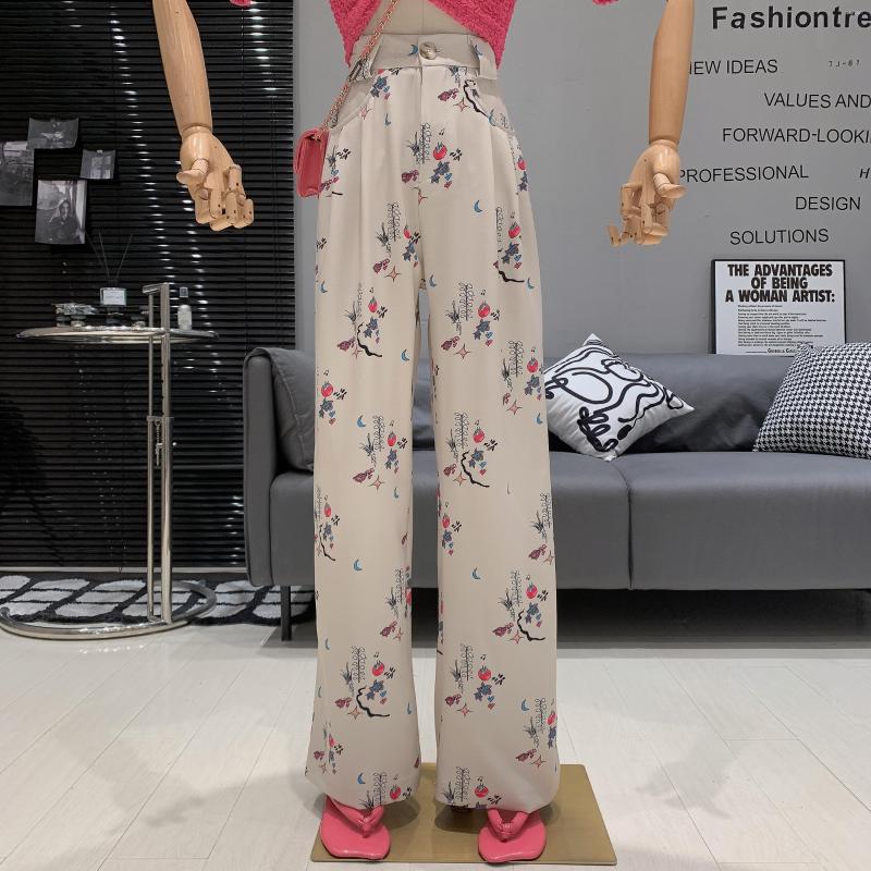 

Women' Pants Women' Vintage Floral High Waist Wide Leg Lady Spring Summer Streetwear Loose Straight Long, Apricot