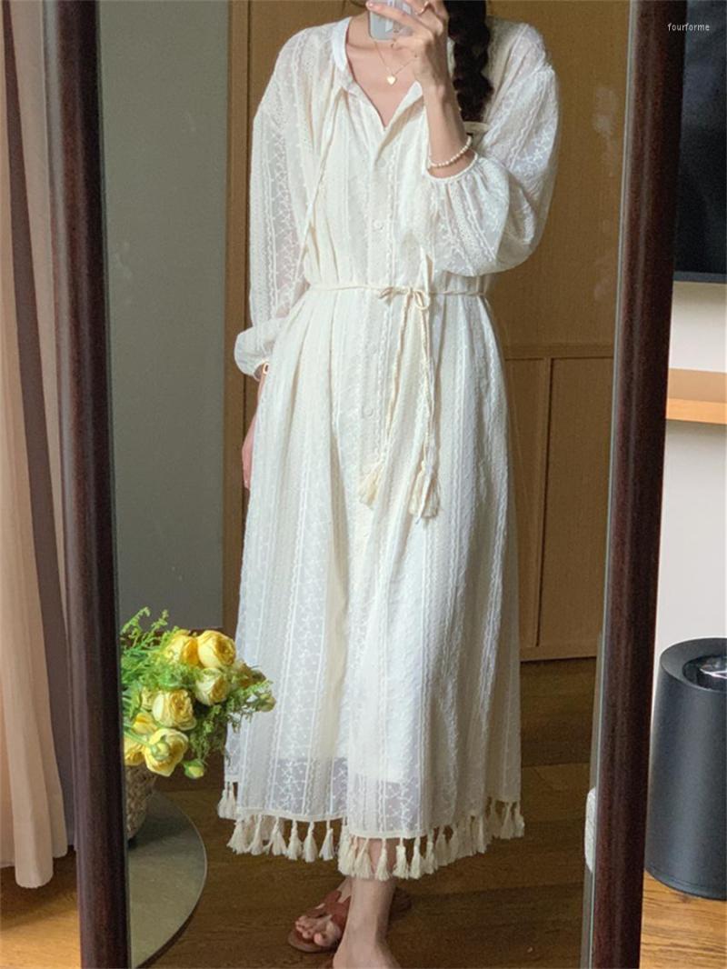 

Casual Dresses Alien Kitty Apricot Bohemian Maxi Dress Tassel Women Chic Autumn Stylish High Waist 2023 Office Lady Slim OL, Photo color