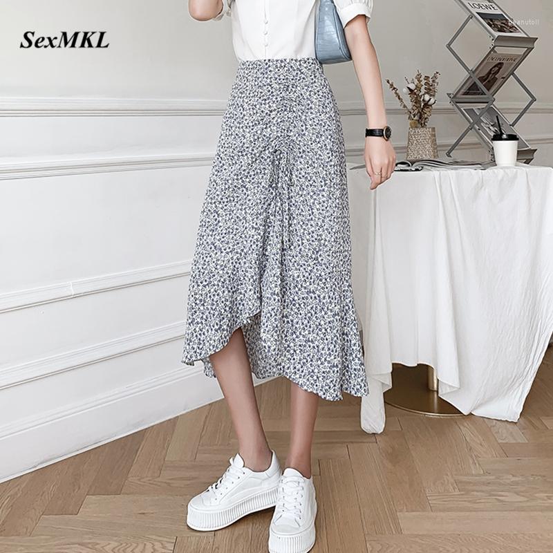 

Skirts Casual Vintage Summer Long Women 2023 Fashion High Waist Floral Print Chiffon Skirt Korean Clothing Mid Length Goth, Blue