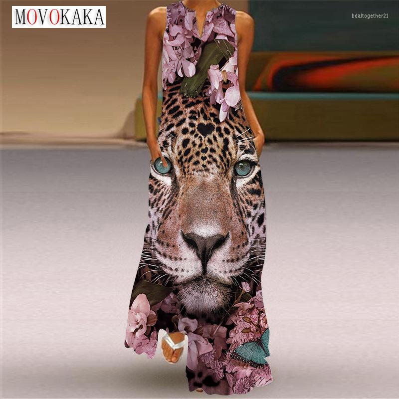 

Casual Dresses MOVOKAKA Ladies Spring Summer Long Dress Women Sleeveless Loose Elegant Party Leopard Printed Vintage Beach, Vlcq-310