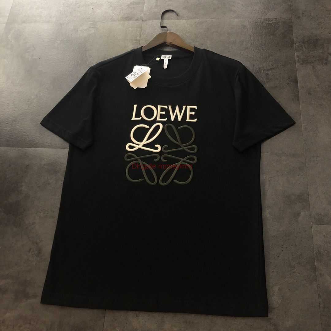 

Designer Fashion Clothing Tees Tshirts Loewe Pure Original 23ss New Large Embroidered Short Sleeve Tshirt in Unisex Fit Luxury Casual Streetwear Tops Rock Hip hop Sh, Black