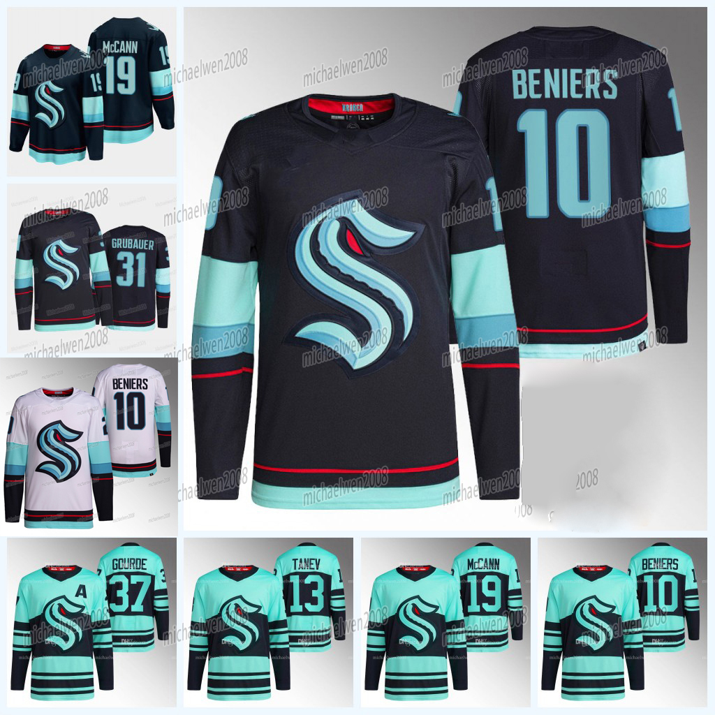 

Seattle 10 Matty Beniers Kraken Jersey Philipp Grubauer Yanni Gourde Jared McCann Morgan Geekie Eberle Andre Burakovsky Jamie Oleksiak Adam Larsson Jaden Schwartz, White