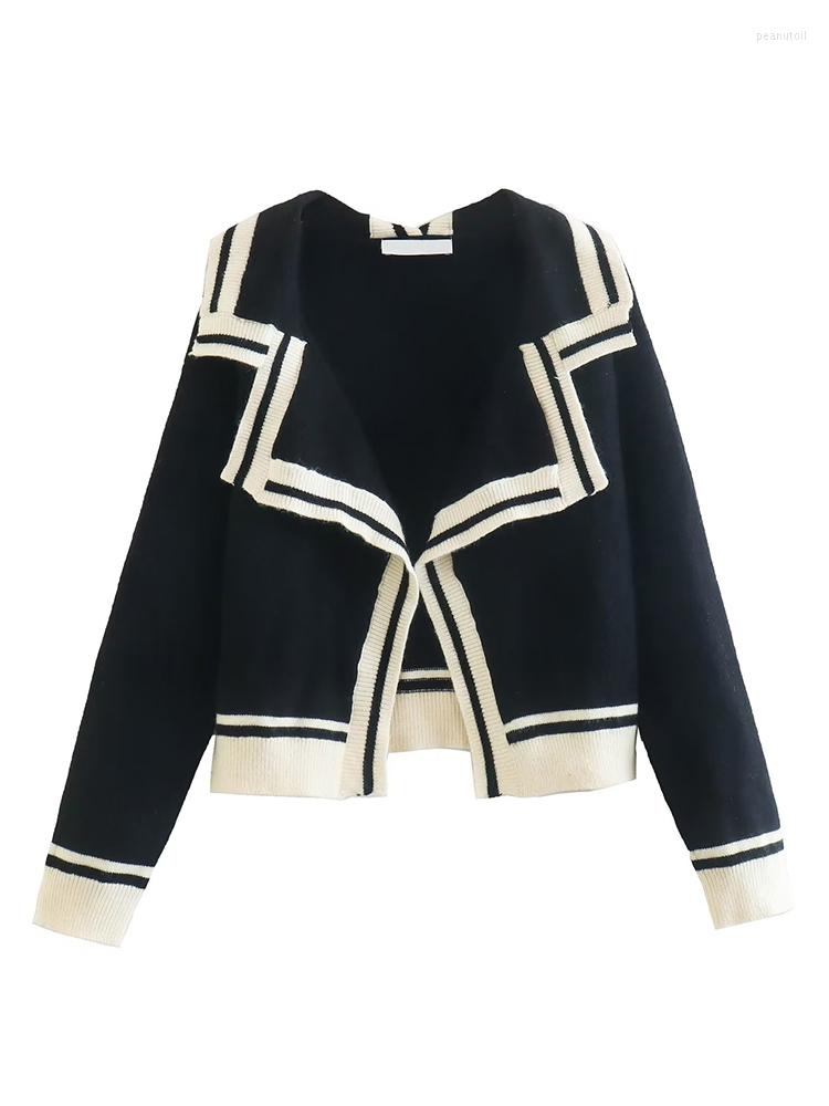 

Women' Knits YENKYE Women 2023 Patchwork Loose Knit Cardigan Sweater Turn Down Collar Long Sleeve Jumpers, Black