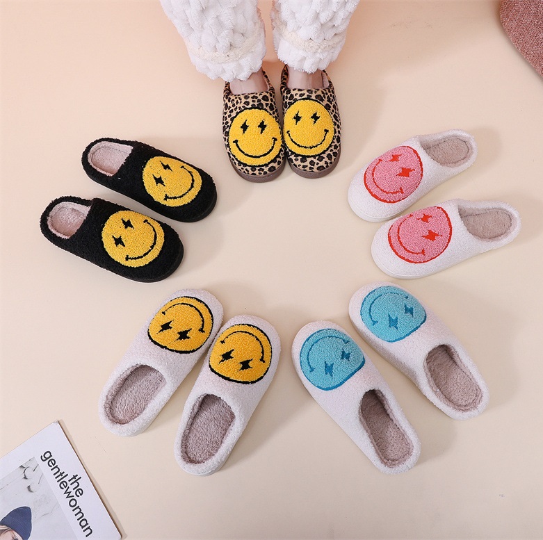 

Unisex Lightning Smile Design Slippers Happy Face Winter Warm Slides Cute Kids Sandals Plush Home Slippers