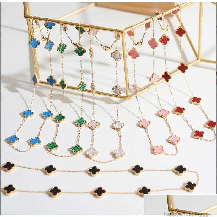

Pendant Necklaces Luxury Van Brand Clover Designer 18K Gold Cross Chain Lucky Red Stone 12Mm 4 Leaf 10 Flower 45 48Cm Long Drop Deli Dhi5L