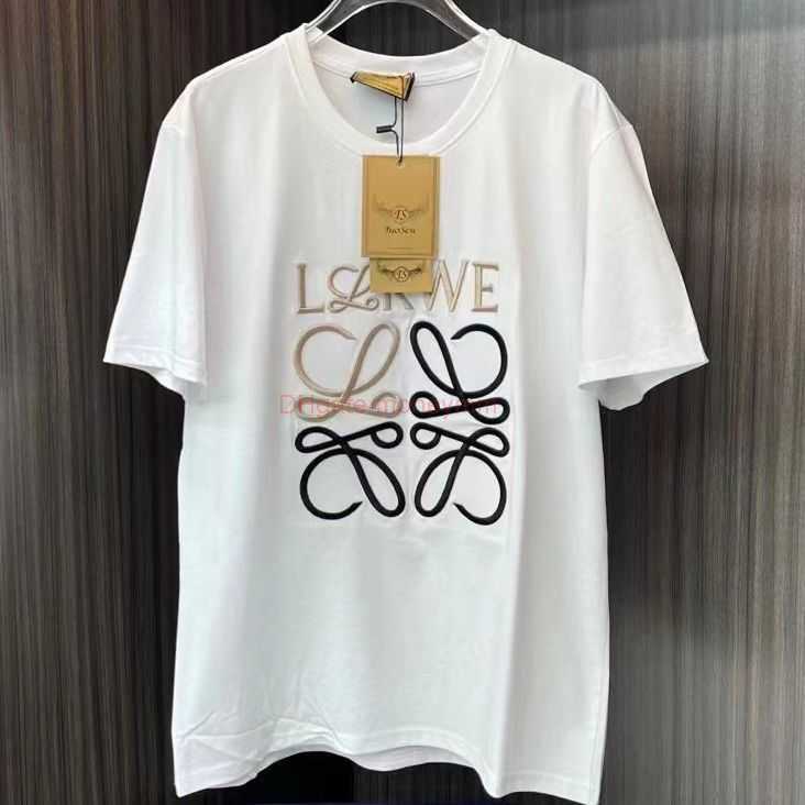 

Designer Fashion Clothing Tees Tshirts Loewe High End Trendy Brand Pattern Letter Threedimensional Embroidery Round Neck Short Sleeved Tshirt 2023 Summer Light Lu, White