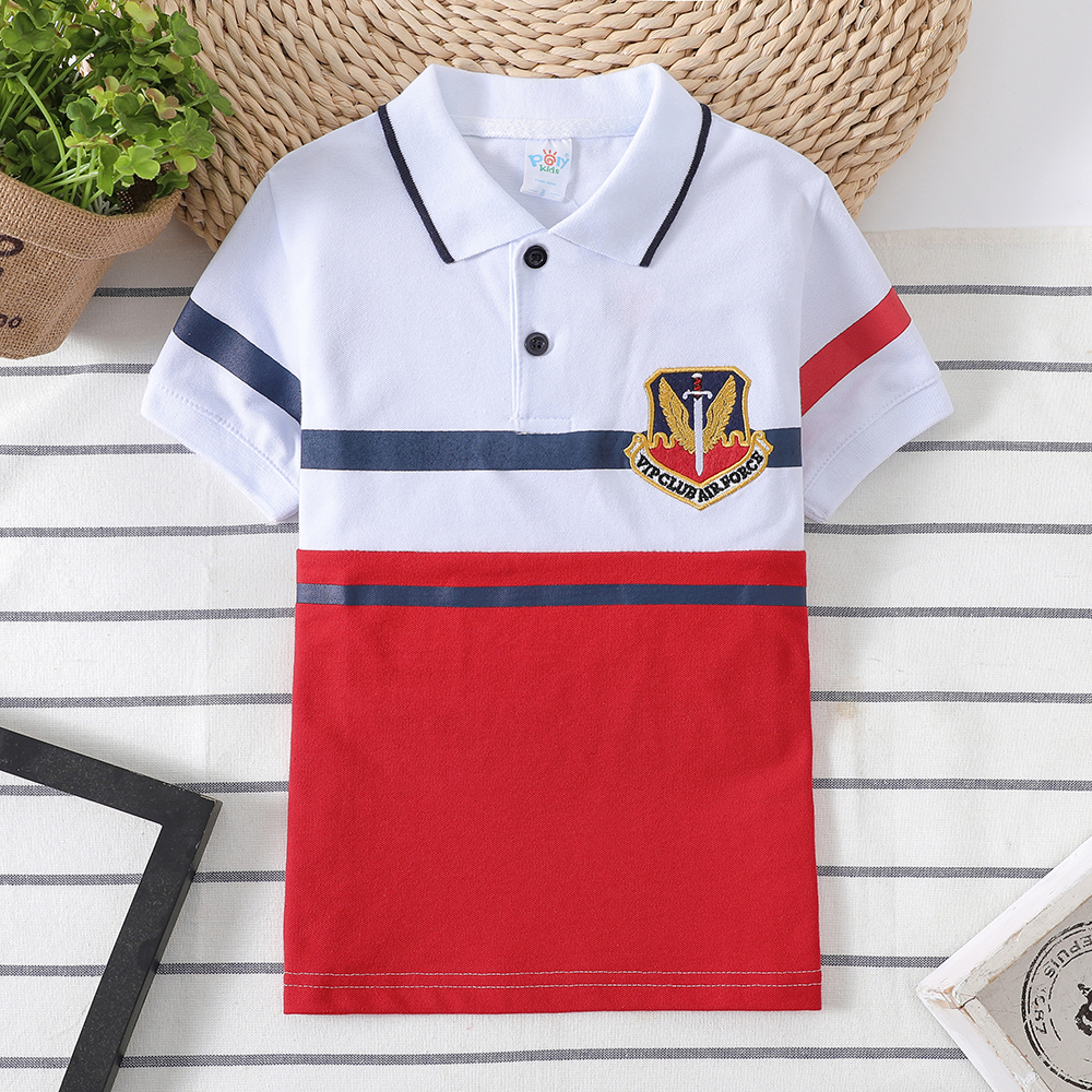 

Kids Shirt Boy T-shirt Children Polo Shirt Summer 100% Cotton Short Sleeve baby Clothing tops fashion wear, White-red