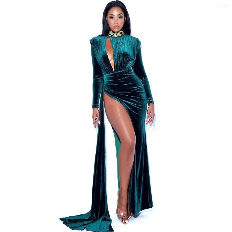 

Casual Dresses Fashion Spring Summer Lady Hollow Out Long Sleeve Big Slit Dress Sexy Girl Velvet Skirt Woman Party Gift Nightclub Clothes, Black