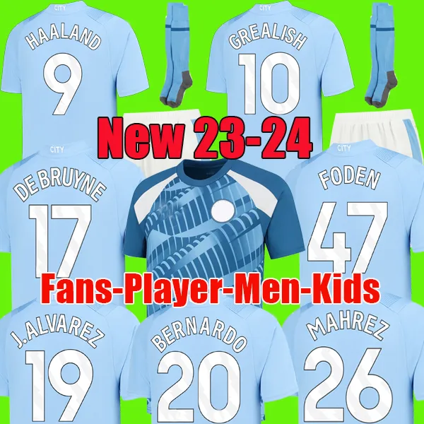 

23 24 HAALAND SOCCER JERSEYS GREALISH DE BRUYNE FODEN MANS CITIES MAHREZ PHILLIPS BERNARDO 2023 2024 J. ALVAREZ STONES football top shirt men kids kit set uniforms, Kids home socks