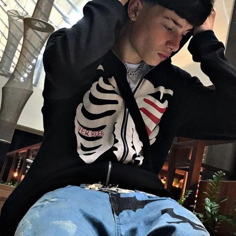 

Men' Hoodies Skeleton Print Men Women Y2k Zip Up Hoodie LongSleeve Loose Jackets Coat Casual Gothic Hoode Black Sweatshirt Streetwear, 628-black