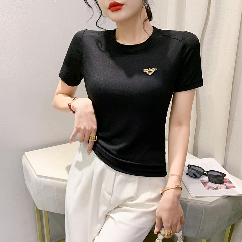

Women' T Shirts 2023 Summer European Clothes T-Shirt Chic Sexy O-Neck Patchwork Lace Women' Tops Short Sleeve Bottoming Shirt Tees, Black