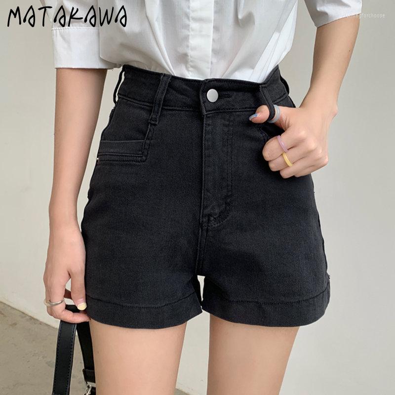 

Women' Shorts Matakawa Denim Solid Preppy Style Spring Summer Basic Korean Fashion Women Pants High Waist Sexy Pantalones Cortos, Black