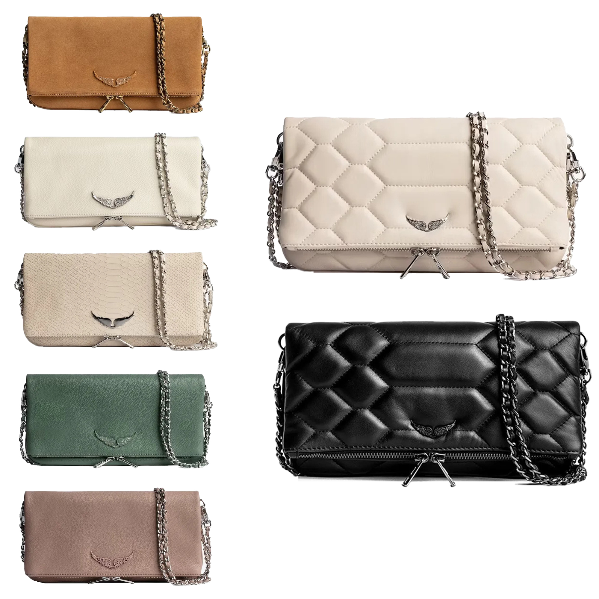 

Luxury Designer purses Pochette Rock Swing Your Wings Evening bag clutch Hobo Zadig Voltaire Leather Womens Zipper hand bag mens strap cross body totes Shoulder Bags, Black