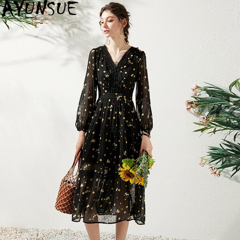 

Casual Dresses Vintage Elegant Chiffon Midi Dress Women Clothes Spring Long Sleeve Party 2023 Ladies Black Vestidos 2001304