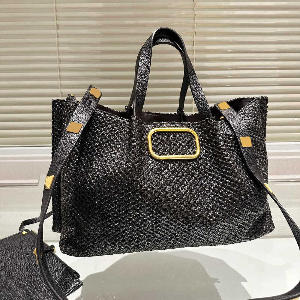 

raffia beach bags women designer bag summer travel bags cane Tote Luxury Woven Straw Bag Purses Handbag with pouch 230615, Khaki--26x19cm