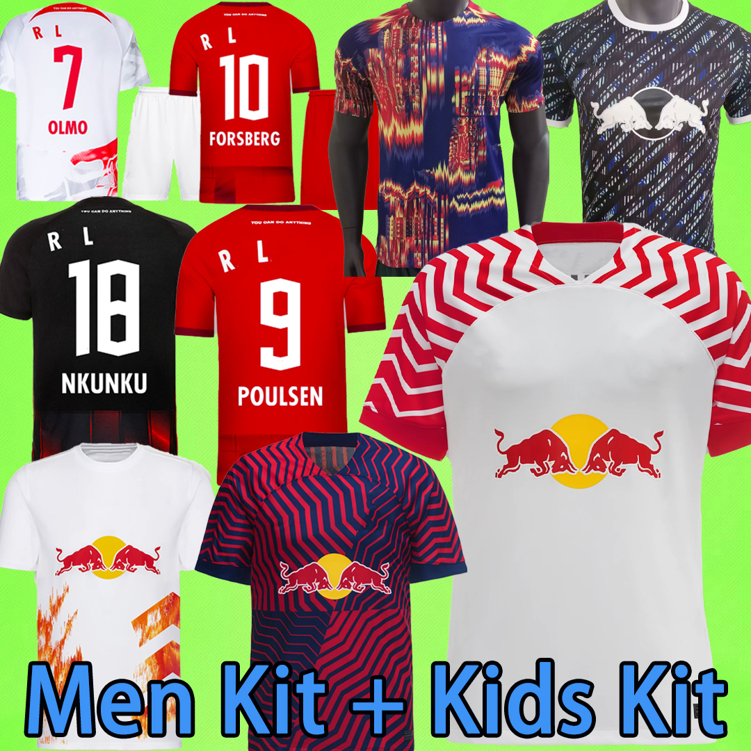 

LEIPZIGs 2023 2024 Soccer Jerseys Men Set kids Kit RB SILVA OLMO NKUNKU POULSEN HAIDARA XAVER ADAMS SZOBOSZLAI LAIMER 22 23 24 RBL Football Shirt Training Uniform home, 23/24 new