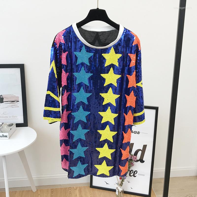 

Women's T Shirts Female Loose Short-Sleeved Hip-Hop Women's Clothing Tops Spring And Summer Round Neck Geometric Streetwear Sequin, Black