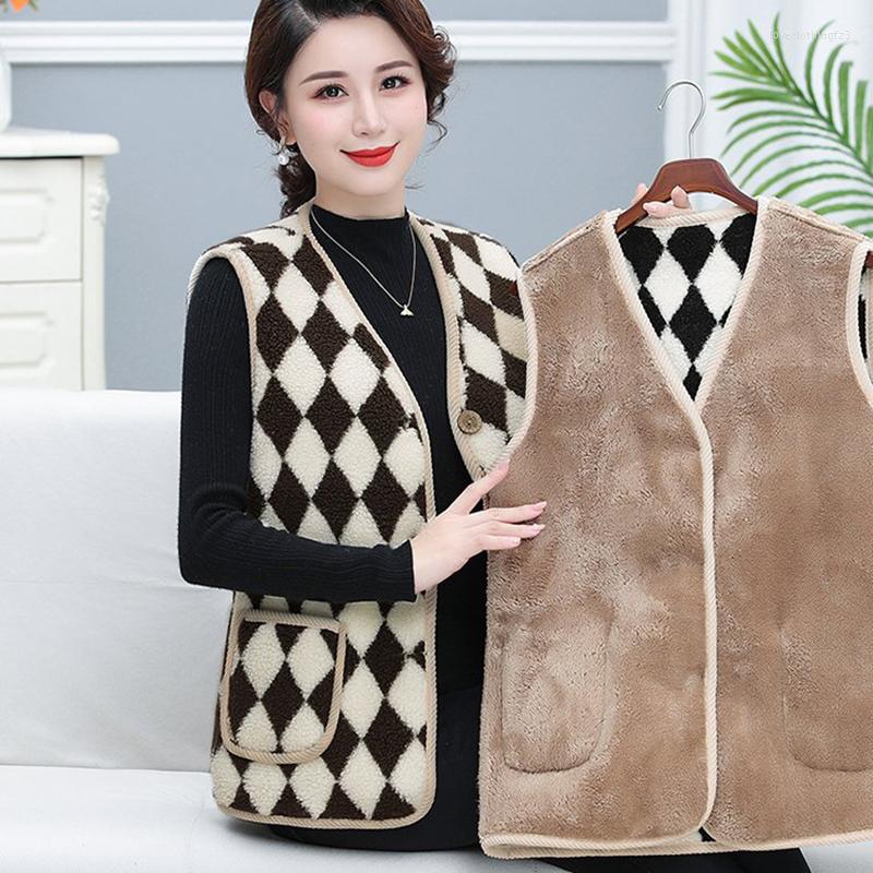 

Women's Vests Autumn Winter Grain Cashmere Lambswool Waistcoat Vest Women's Fashion Slim Plus Warm Plaid Female Blouse, Black