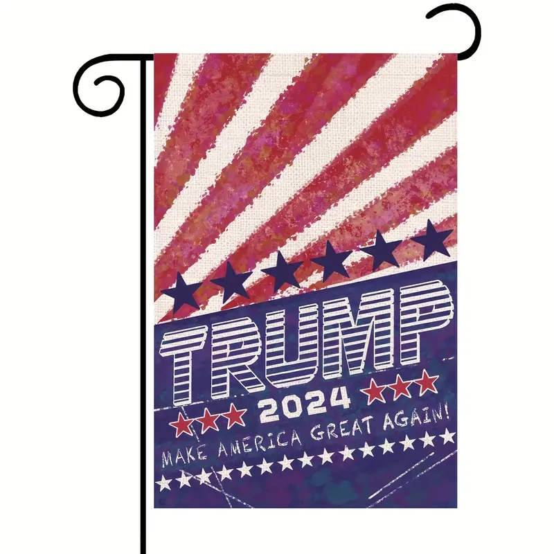 

1 PC Donald Trump 2024 Garden Flag 12x18 Inches, Double Sided Original Design Printing, Burlap Looking Fabric,