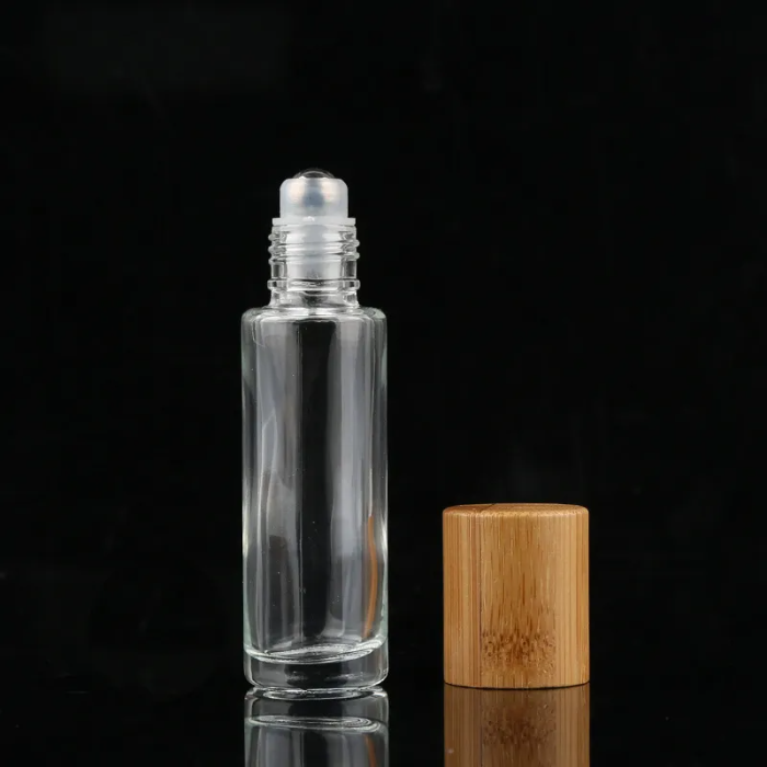 5ml 10ml  Oil Roll-on Bottles Clear Glass Roll On Perfume Bottle with Natural Bamboo Cap Stainless Steel Roller Ball