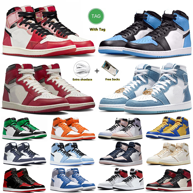 

Jumpman 1 1s Basketball Shoes Spider-verse Spiderverse Unc Toe Craft Reverse Laney Washed Pink Lost and Found Lucky Green Patent Bred Denim Sneakers for Men Women, Item#5