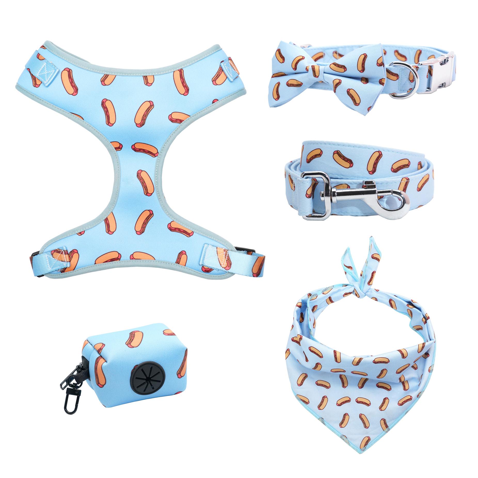 

Obedience Personalized Hotdog Boy Dog Collar Bow with Matching Leash and Harness