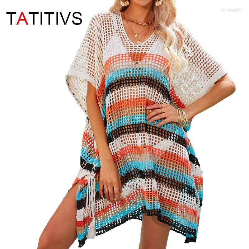 

Women's Swimwear TATITIVS Beach Cover Up For Women Luxury 2023 Rainbow Crochet Dress Cutout Beachwear Swimsuit Tunic Bikini Coverup Summer, Pink