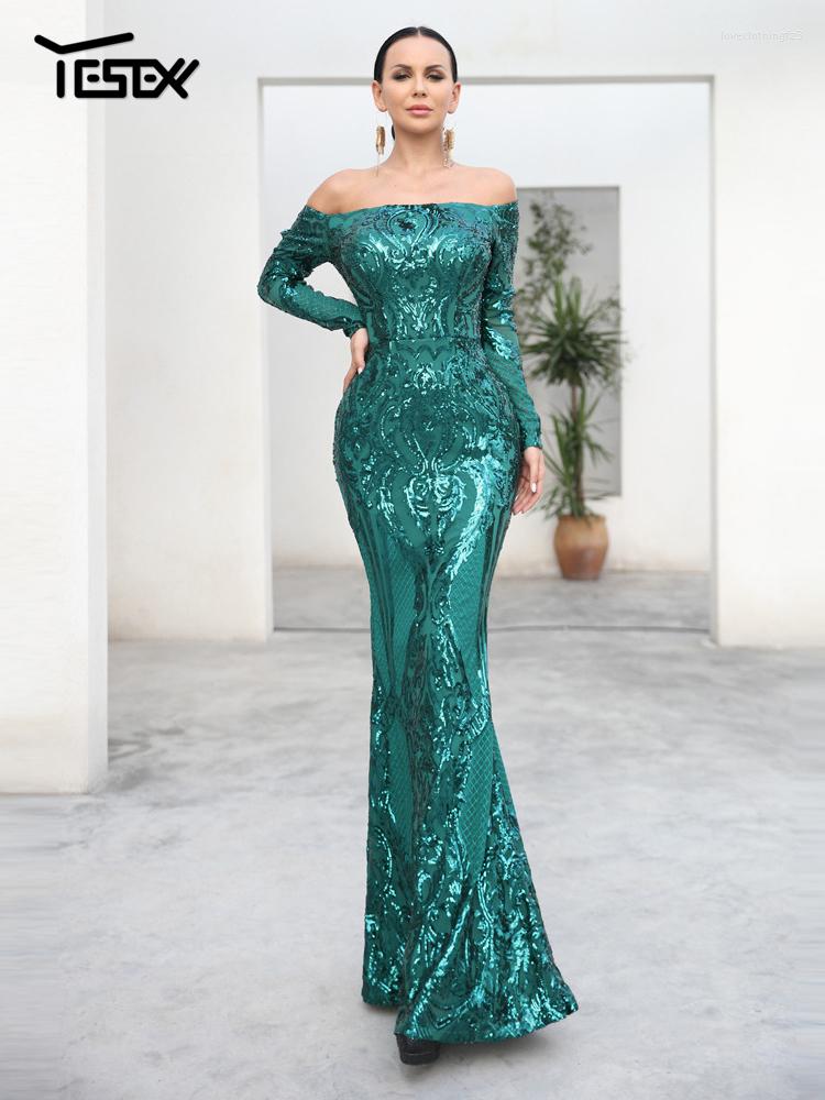 

Casual Dresses Yesexy Sexy Off The Shoulder Sequin Party Dress Long Sleeve Women Bodycon Maxi Vestidos, Black