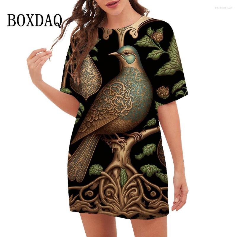 

Casual Dresses 2023 Summer Women Vintage Art Birds 3D Print Dress Oversized V-Neck Short Sleeve Ladies Mini Vestidos, Zt13117