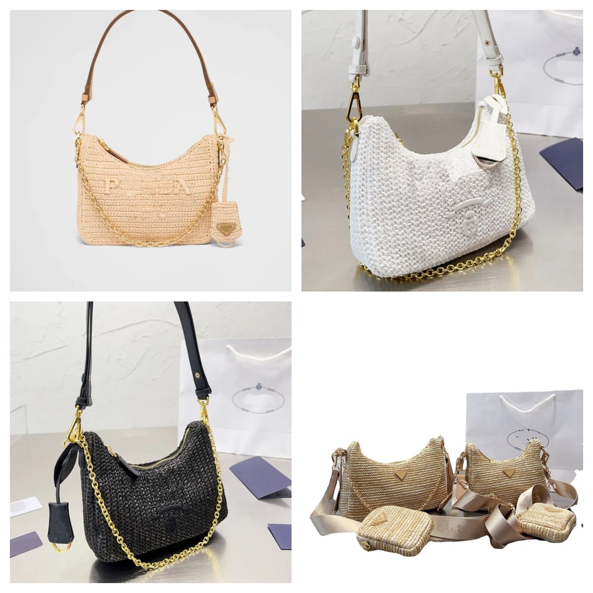 

Designer Bags Luxury Women Straw bags Hobo Casual Tote Handbag Chain Purses Hollow Summer Beach Vacation Shoulder Bag, Khaki p