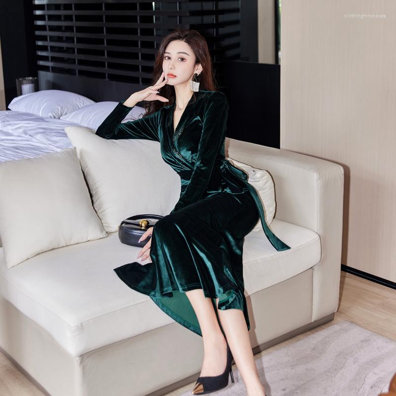 

Casual Dresses Long Sleeve Women' Clothing Ladies 2023 Fishtail Green Sequins Autumn Winter Woman Dress Korean Fashion Elegant Female, Black