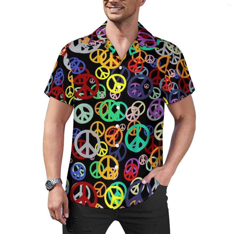 

Men' Casual Shirts Colorful Peace Blouses Men Retro Symbol Print Hawaiian Short Sleeves Custom Trending Oversized Vacation Shirt Gift, Style-3