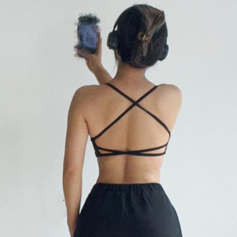 

Bras SVOKOR Beautiful Back Bra Sexy Hollow Sports Underwear With Pad Women Elastic Crop Top Outdoor Anti-Sweat Solid Bralette, Green