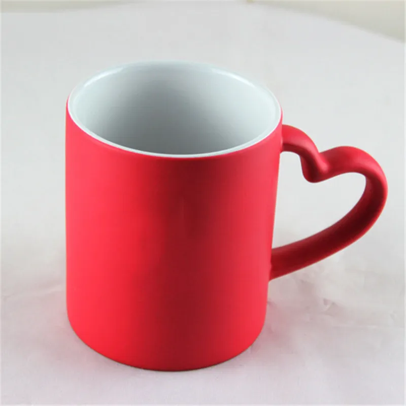 Sublimation Ceramic Matte Mugs Hot Water Change Color Mugs Heart Handles DIY Custom Print LOGO Photo Text Creative Valentines Gift FY5662 ss0118