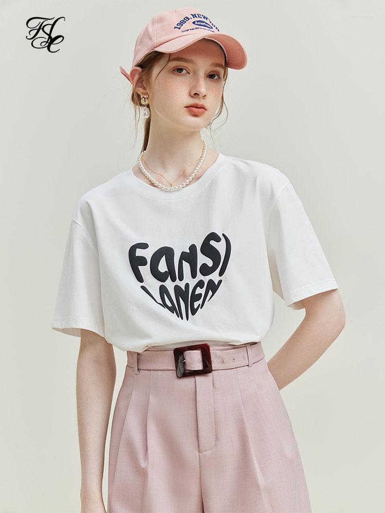 

Women's T Shirts FSLE White Heart Letter Women Short Sleeve T-Shirts Round Neck Casual Loose Tees 2023 Summer Drop Female T-Shirt, Big print
