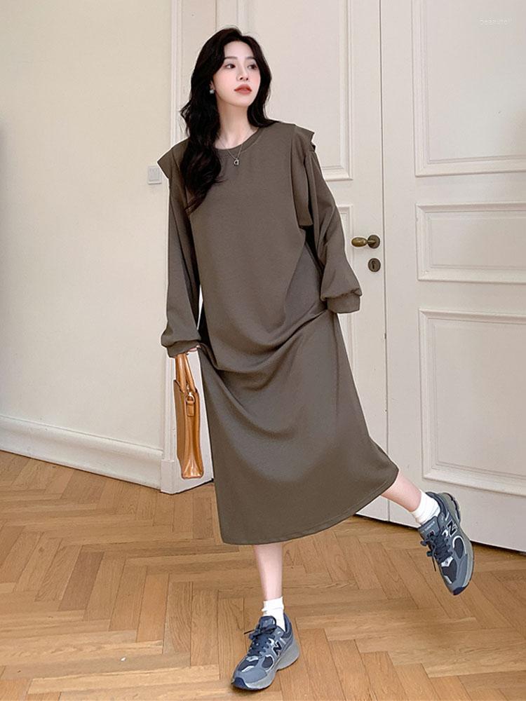 

Casual Dresses 2023 Spring Autumn Korean Long Sleeve Woman Hoodies Dress Vestidos Robe Femme Loose Plus Size Maxi Shirt, Black